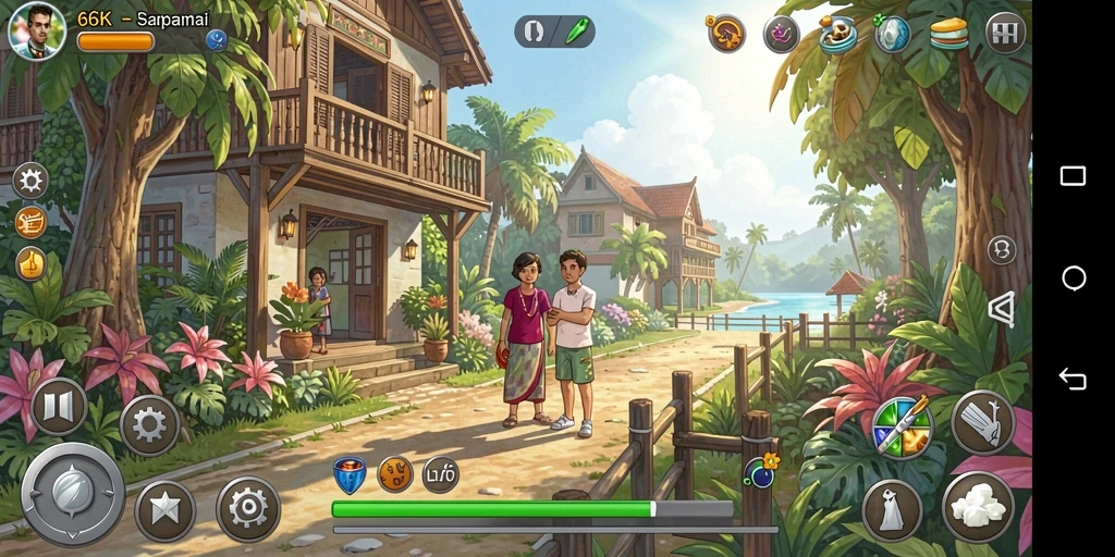 Tampilan gameplay santai 66K dengan grafik warna-warni yang menarik.