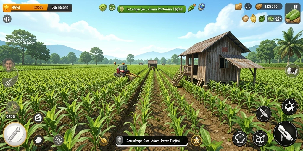 Tampilan gameplay 99SL yang menakjubkan dengan lahan pertanian yang subur.