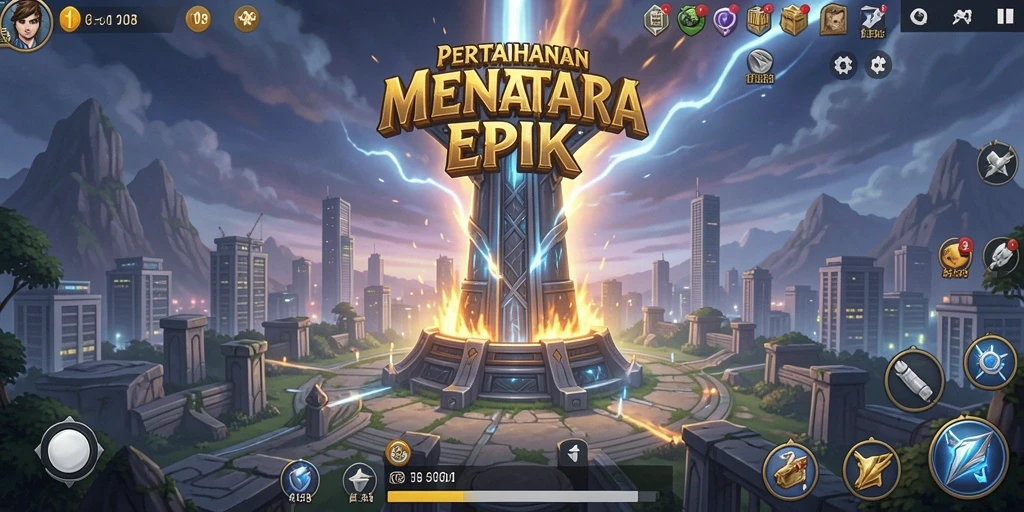 Screenshot gameplay F08 menampilkan strategi menara yang mendebarkan.