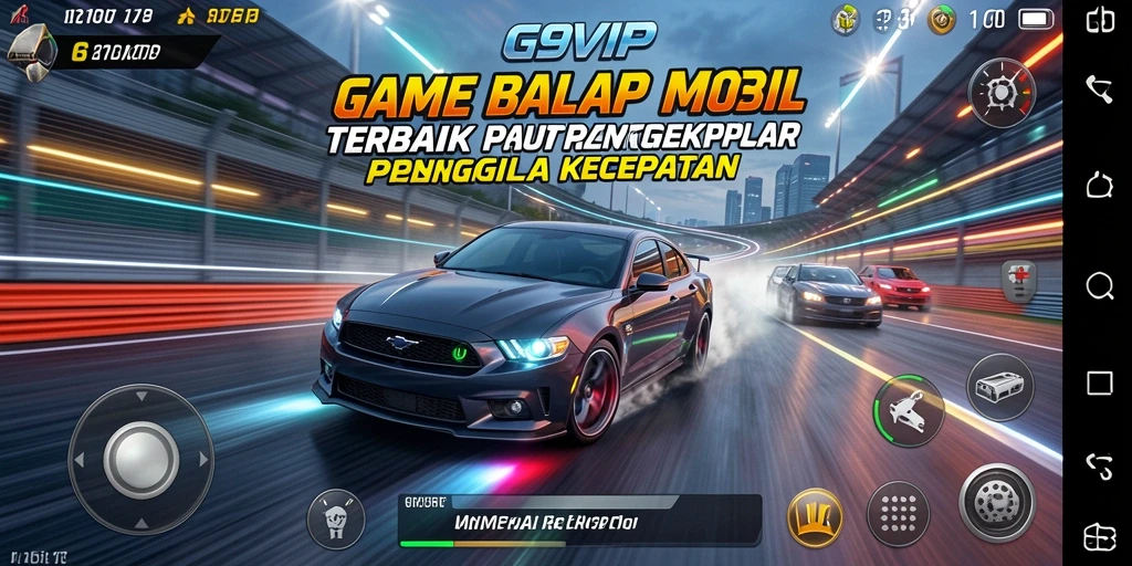 Tampilan utama G9VIP menampilkan balapan mobil yang intens dan grafis yang mengagumkan.