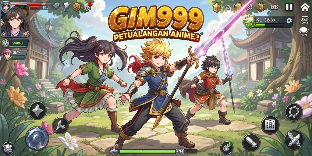 Screenshot GIM999 menunjukkan karakter anime dalam aksi menarik.