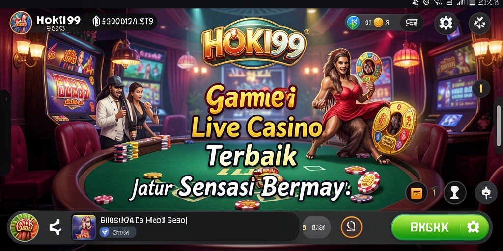 Screenshot tampilan gameplay HOKI99 dengan dealer profesional dan suasana kasino langsung.