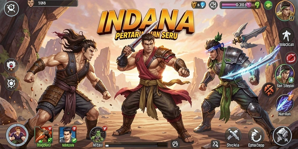 Gameplay seru INDAAA dengan karakter yang bertarung.