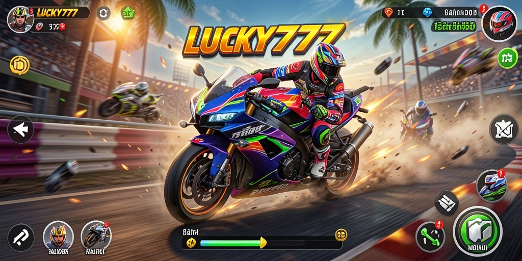 Gameplay mendebarkan dalam LUCKY777 saat balapan motor.