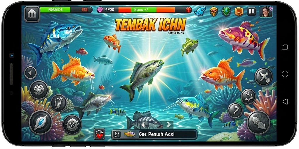 Screenshot MPOID menunjukkan aksi seru menembak ikan.