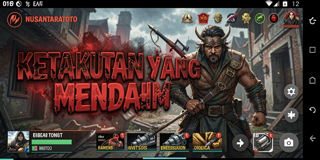 Tampilan gameplay menegangkan NUSANTARATOTO dengan suasana kelam dan makhluk menyeramkan.