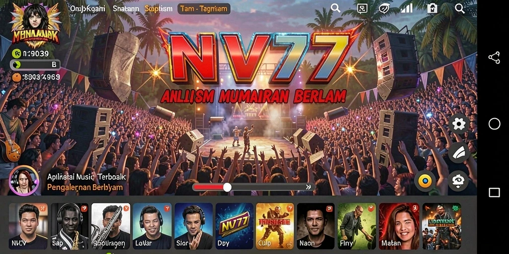 Tampilan gameplay NV77 yang menampilkan pengalaman bermain musik yang mengasyikkan.