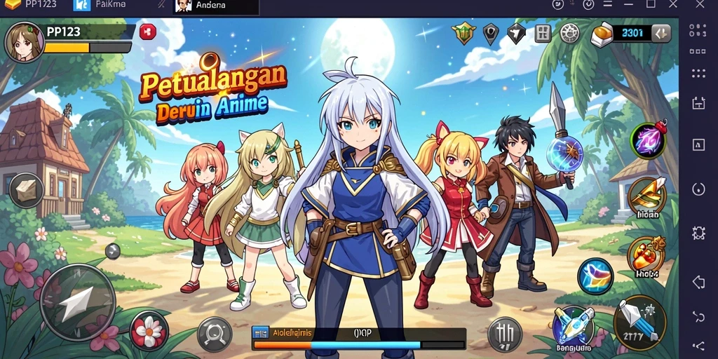Tampilan gameplay PP123 yang penuh aksi dan karakter Anime ikonik.