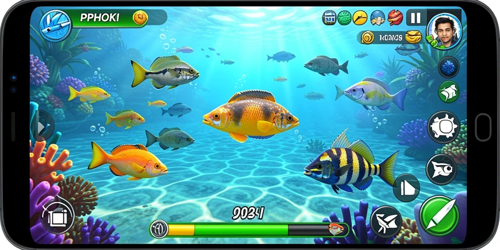 Tampilan gameplay PPHOKI dengan aksi menembak ikan yang seru.