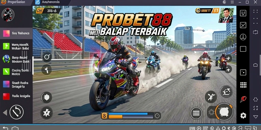 Tangkapan layar utama PROBET88 menunjukkan aksi balap motor yang mendebarkan.