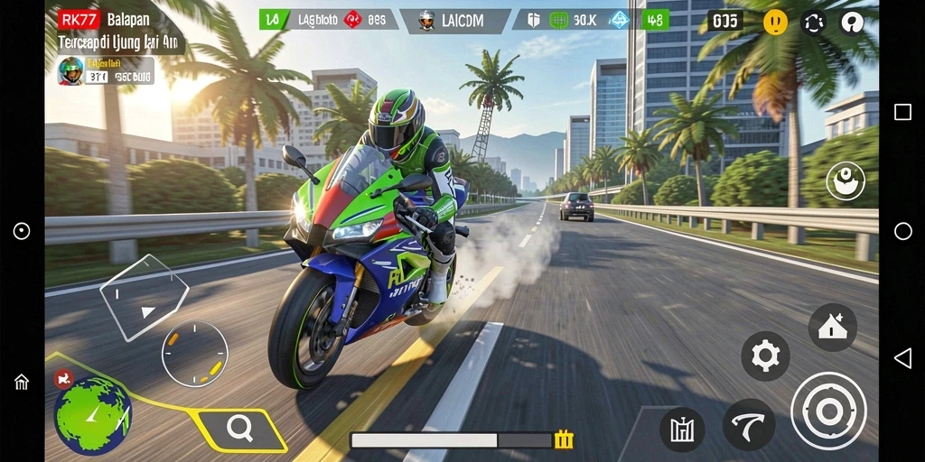 Gameplay seru dari balapan motor RK77 dengan trek yang menantang.