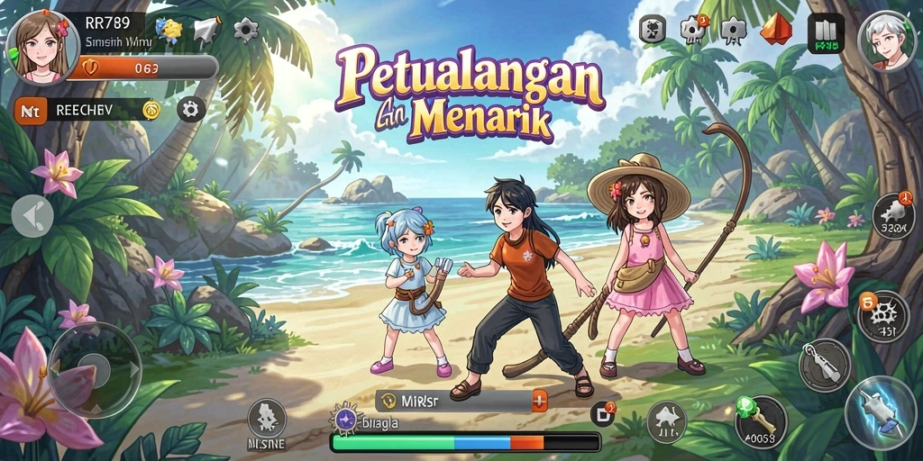 Tampilan layar utama gameplay RR789 dengan karakter anime yang menarik.