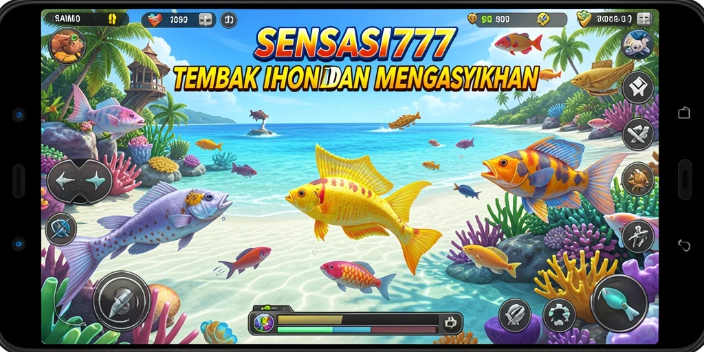 Screenshot gameplay Tembak Ikan SENSASI777 yang menarik dan penuh warna.