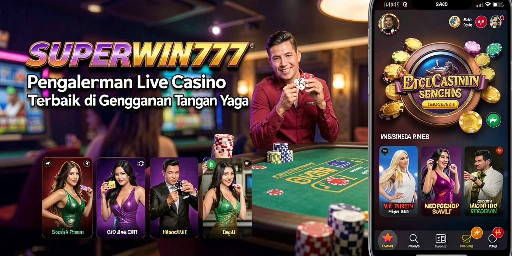 Tangkapan layar gameplay SUPERWIN777 menampilkan dealer langsung dan suasana kasino yang mendebarkan.